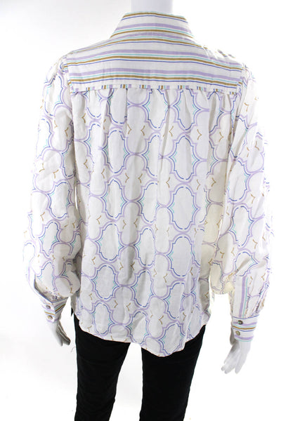 Suncoo Women's Collar Long Sleeve Button Down Abstract Print Blouse Size 0