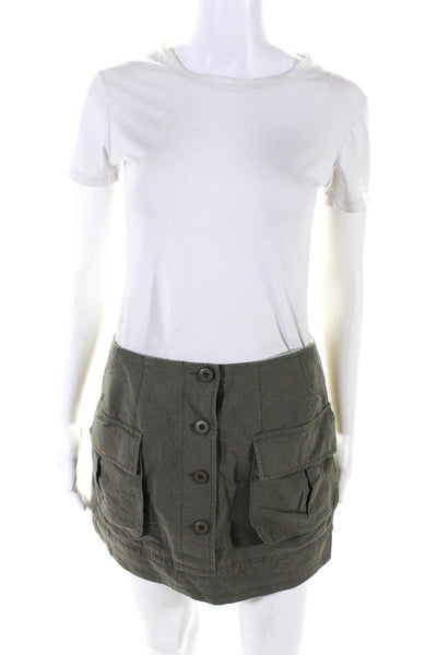 Nicole Miller Women's Button Down Cargo Unlined Mini Skirt Olive Green Size S