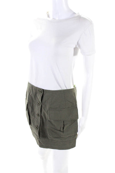 Nicole Miller Women's Button Down Cargo Unlined Mini Skirt Olive Green Size S