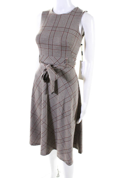 Calvin Klein Women's Sleeveless Belted Fit Flare Midi Plaid Dress Size 0