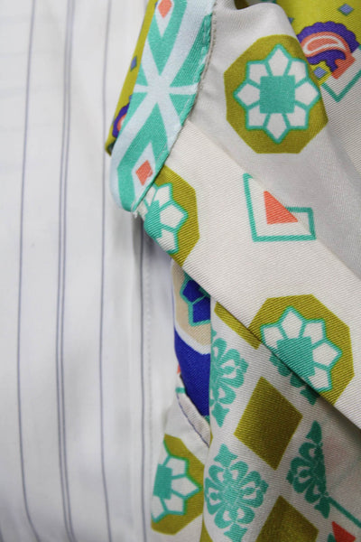 Zara Womens Geometric Floral Stripe Print Buttoned Tops White Size M Lot 2