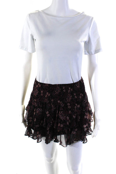 Intermix Women's Smocked Waist Lined Ruffle Floral Micro Mini Skirt Size P