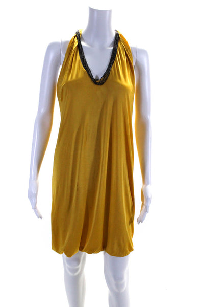 Yigal Azrouel Womens V Neck Chain Link Detail Sleeveless Dress Yellow Size 1