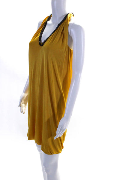 Yigal Azrouel Womens V Neck Chain Link Detail Sleeveless Dress Yellow Size 1