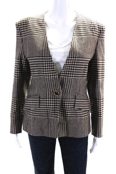 Max Mara Womens Brown Wool Houndstooth One Button Long Sleeve Blazer Size 6