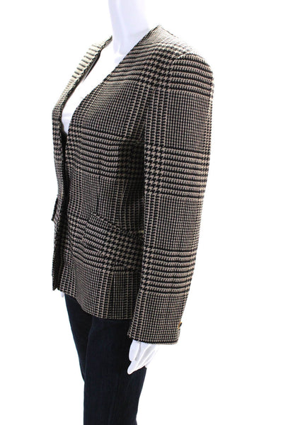 Max Mara Womens Brown Wool Houndstooth One Button Long Sleeve Blazer Size 6