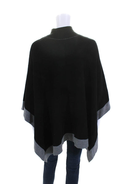 Splendid Womens Oversized 3/4 Sleeve Mock Neck Poncho Sweater Black Gray Medium