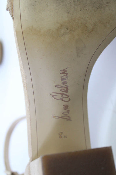 Sam Edelman Womens Block Heel Scalloped Ankle Strap Sandals Brown Suede Size 8.5