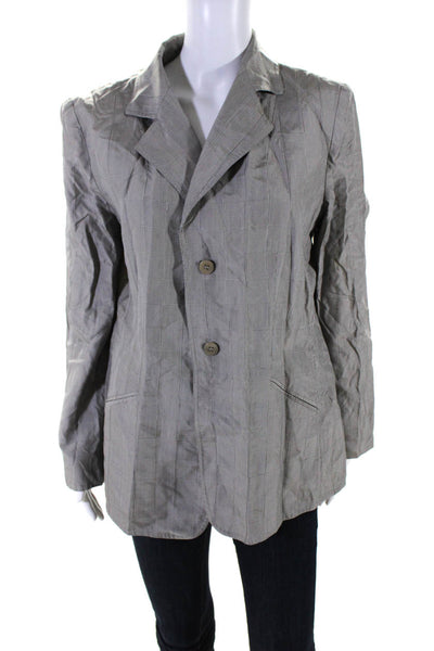 Armani Collezioni Womens Glen Print Buttoned Collared Blazer Gray Size 14