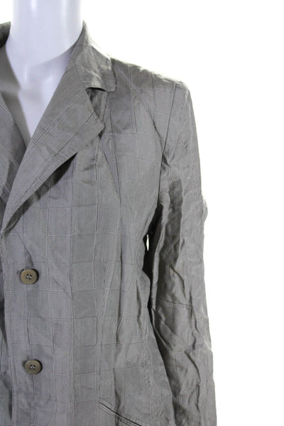 Armani Collezioni Womens Glen Print Buttoned Collared Blazer Gray Size 14