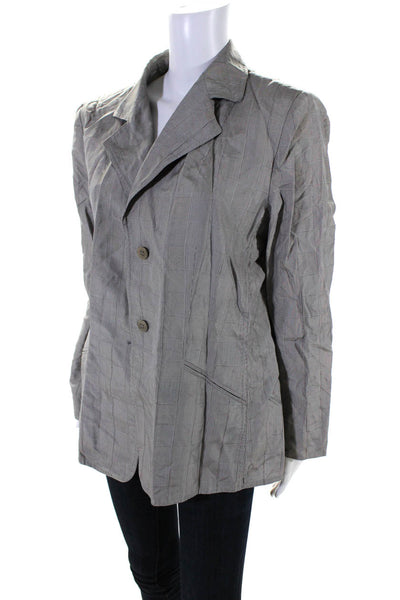 Armani Collezioni Womens Glen Print Buttoned Collared Blazer Gray Size 14