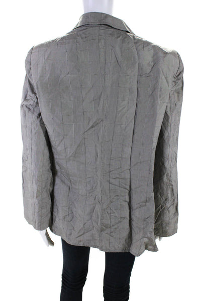 Armani Collezioni Womens Glen Print Buttoned Collared Blazer Gray Size 14