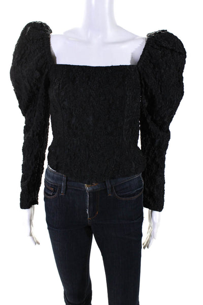 & Other Stories Womens Black Textured Square Neck Long Sleeve Blouse Top Size 4