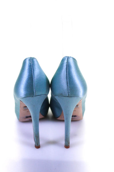 Badgley Mischka Womens Stiletto Crystal Satin Peep Toe Pumps Blue Size 5.5M