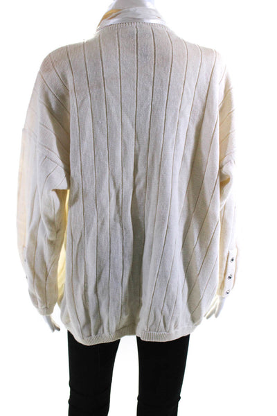 Bonnie Boerer Womens Half Button Satin Collar Beaded Sweater White Size 3X