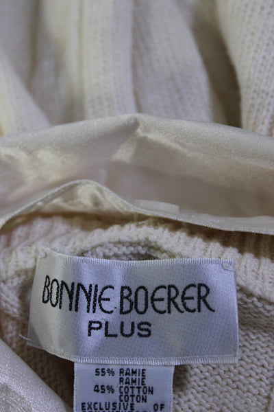 Bonnie Boerer Womens Half Button Satin Collar Beaded Sweater White Size 3X