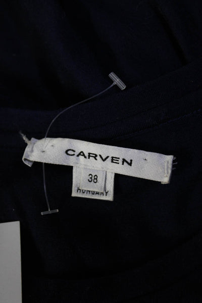 Carven Womens Long Sleeve Crew Neck Ruched Sheath Dress Navy Blue Size EU 38