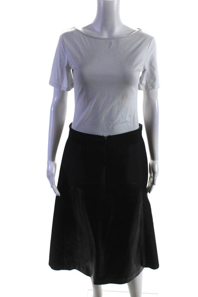 Stogova Womens Back Zip Faux Leather Trim Cashmere Midi Skirt Black Size IT 46