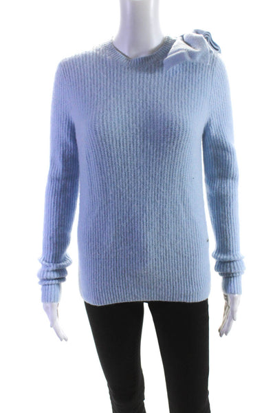 Ted Baker London Womens Crew Neck Waffle Knit Bow Sweatshirt Blue Size 1