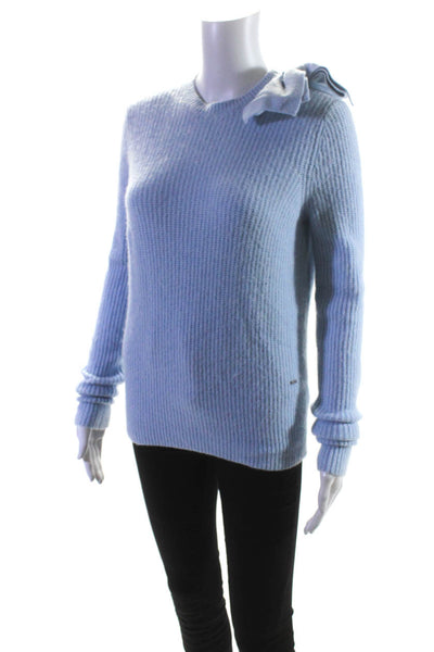 Ted Baker London Womens Crew Neck Waffle Knit Bow Sweatshirt Blue Size 1