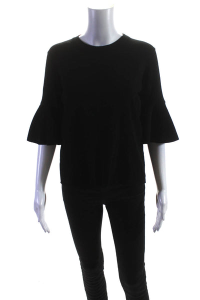 Leo & Ugo Womens Short Flare Sleeve Crew Neck Knit Top Shirt Black Size 4