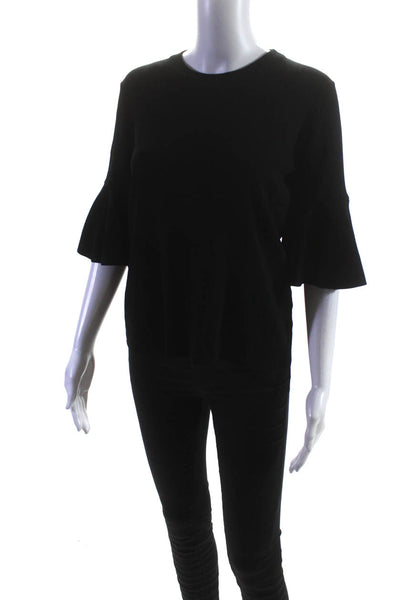 Leo & Ugo Womens Short Flare Sleeve Crew Neck Knit Top Shirt Black Size 4