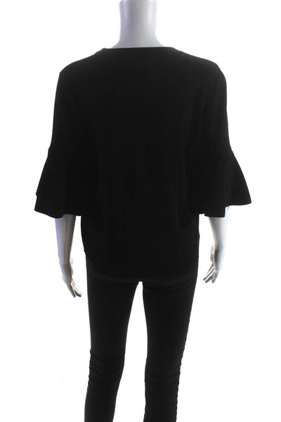 Leo & Ugo Womens Short Flare Sleeve Crew Neck Knit Top Shirt Black Size 4