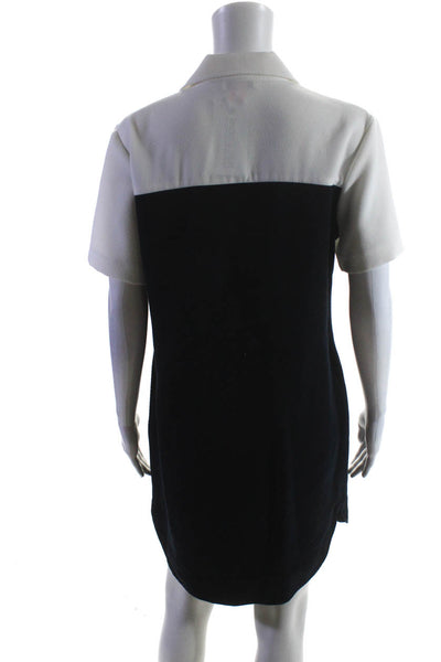 Sandro Paris Womens Collared Short Sleeved Zipper Shift Dress Navy White Size 40