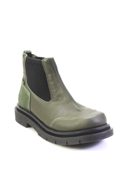 Rotunda Womens Slip On Block Heel Platform Ankle Boots Green Leather Size 10