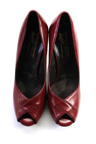 Donald J Pliner Womens Leather Peep Toe Platform Pumps Dark Red Size 9US 39EU