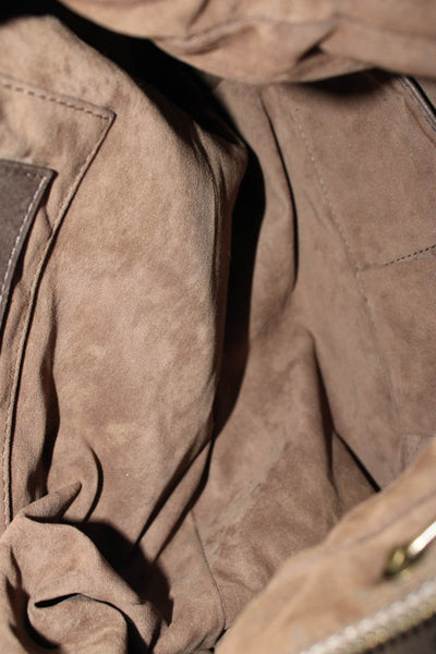 Elie Tahari Leather Pleated Front Double Handle Large Shoulder Handbag Brown