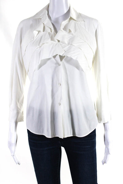 Oscar de la Renta Womens Pleated Collared Button Up Blouse Top White Size 6