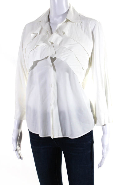 Oscar de la Renta Womens Pleated Collared Button Up Blouse Top White Size 6