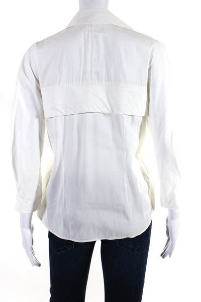 Oscar de la Renta Womens Pleated Collared Button Up Blouse Top White Size 6