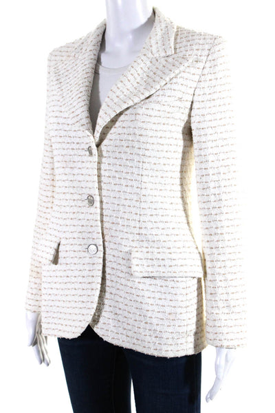 Chanel Womens Cotton Blend Notch Collar Three Button Blazer Jacket White Size 36