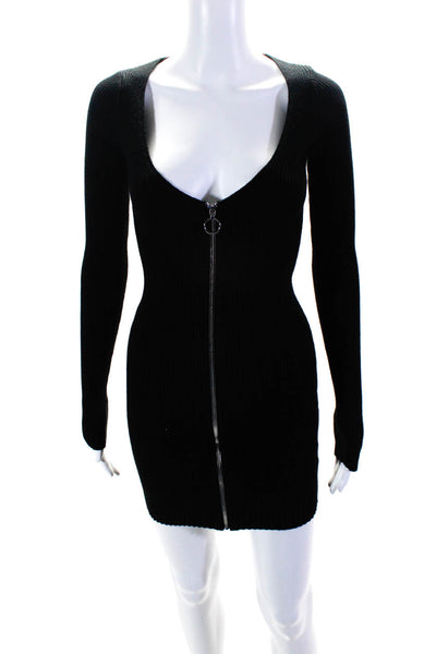 For Love & Lemons Womens V Neck Zippered Long Sleeve Sweater Dress Black Size XS