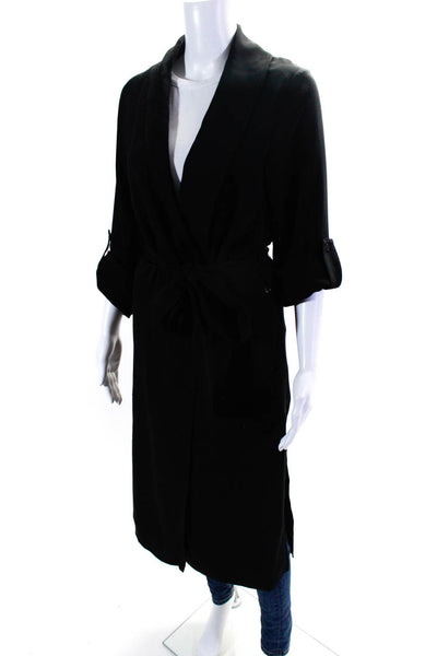 Babaton Womens Tied Waist Long Sleeved Long Robe Cardigan Jacket Black Size XS