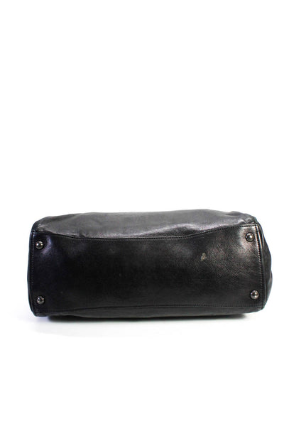 Prada Womens Leather Zipper Closure  Top Handle Shoulder Handbag Black