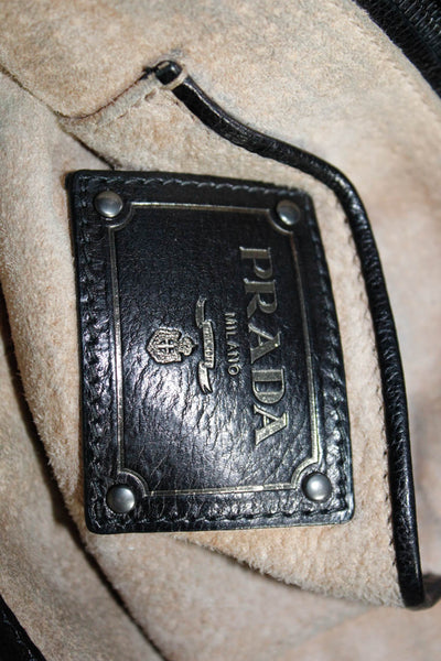 Prada Womens Leather Zipper Closure  Top Handle Shoulder Handbag Black