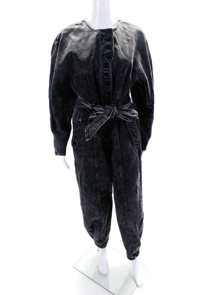 Ulla Johnson Women's Long Sleeves Half Button Denim Jumpsuit Black Size L