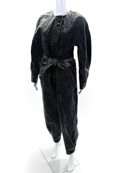 Ulla Johnson Women's Long Sleeves Half Button Denim Jumpsuit Black Size L