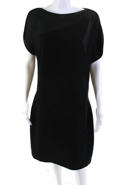 Reiss Womens Black Mesh Trim Boat Neck Short Sleeve Shift Dress Size 10