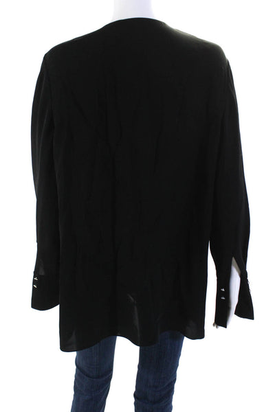 Theory Womens Black Silk Tie Front Crew Neck Long Sleeve Blouse Top Size M