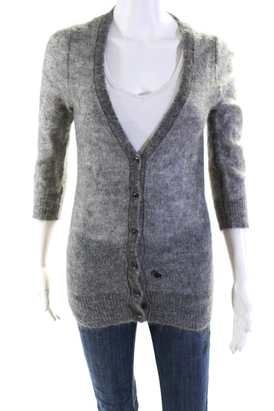 J Crew Womens Loose Knit V Neck Button Up Cardigan Sweater Gray Mohair Small