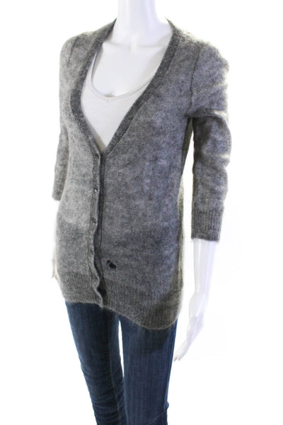 J Crew Womens Loose Knit V Neck Button Up Cardigan Sweater Gray Mohair Small