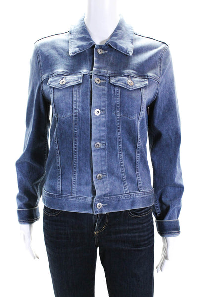 AG Women's Collar Long Sleeves Button Up Medium Wash Jean Jacket Size M