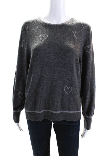 Splendid Women's Round Neck Long Sleeves Novelty Print Sweater Gray Size S