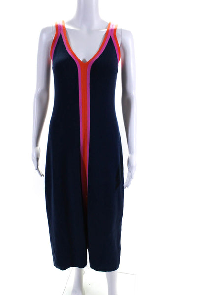 Vilagallo Women's V-Neck Sleeveless A-Line Ribbed Maxi Sweater Dress Blue Size S