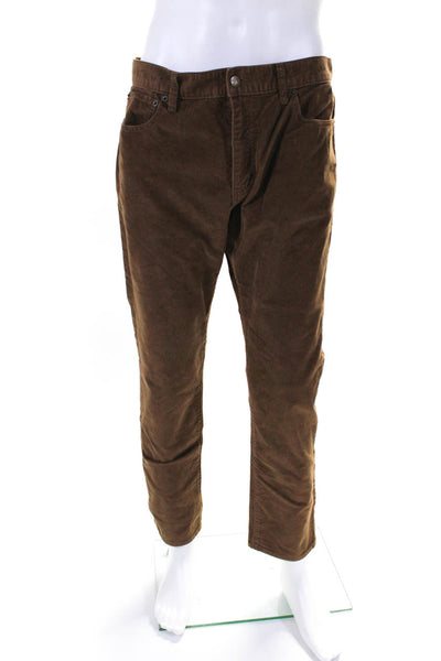 J Crew Mens Zipper Fly Slim Cut Corduroy Flex Trouser Pants Brown Size 33x30