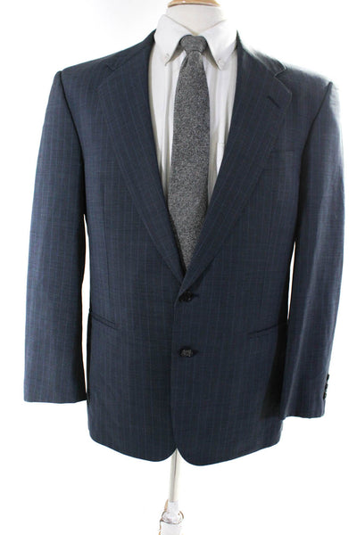 Saks Fifth Avenue Mens Gray Wool Striped Two Button Long Sleeve Blazer Size 40R